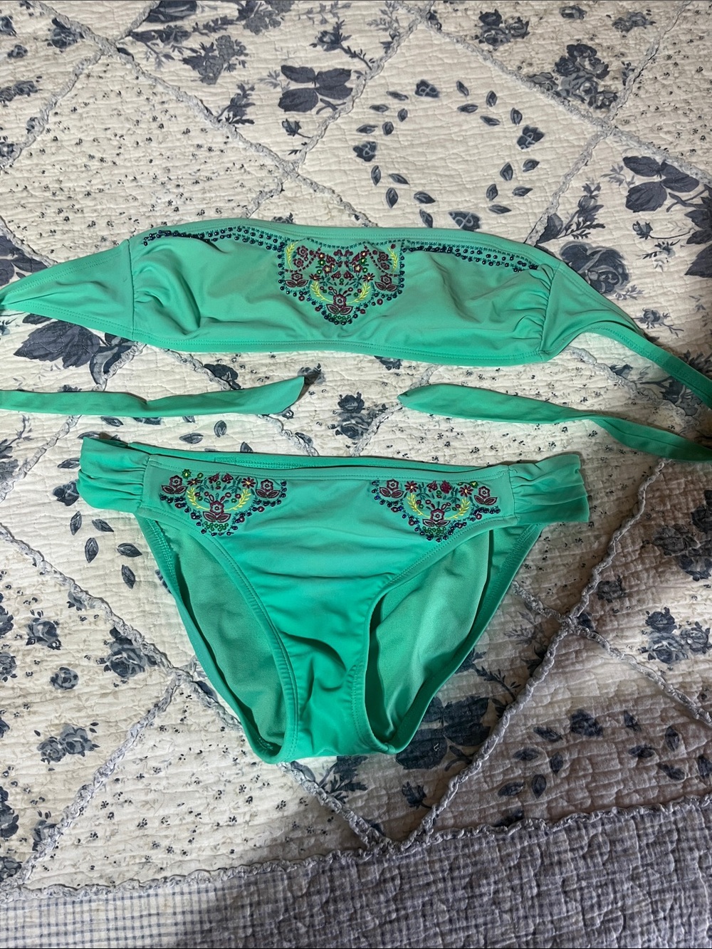 Hobie Teal Embellished Bandeau Bikini Set